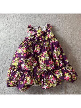 Lydia Jane Toddler Floral Dress Purple Green Pink 18M 100% Cotton Ruffle Hem